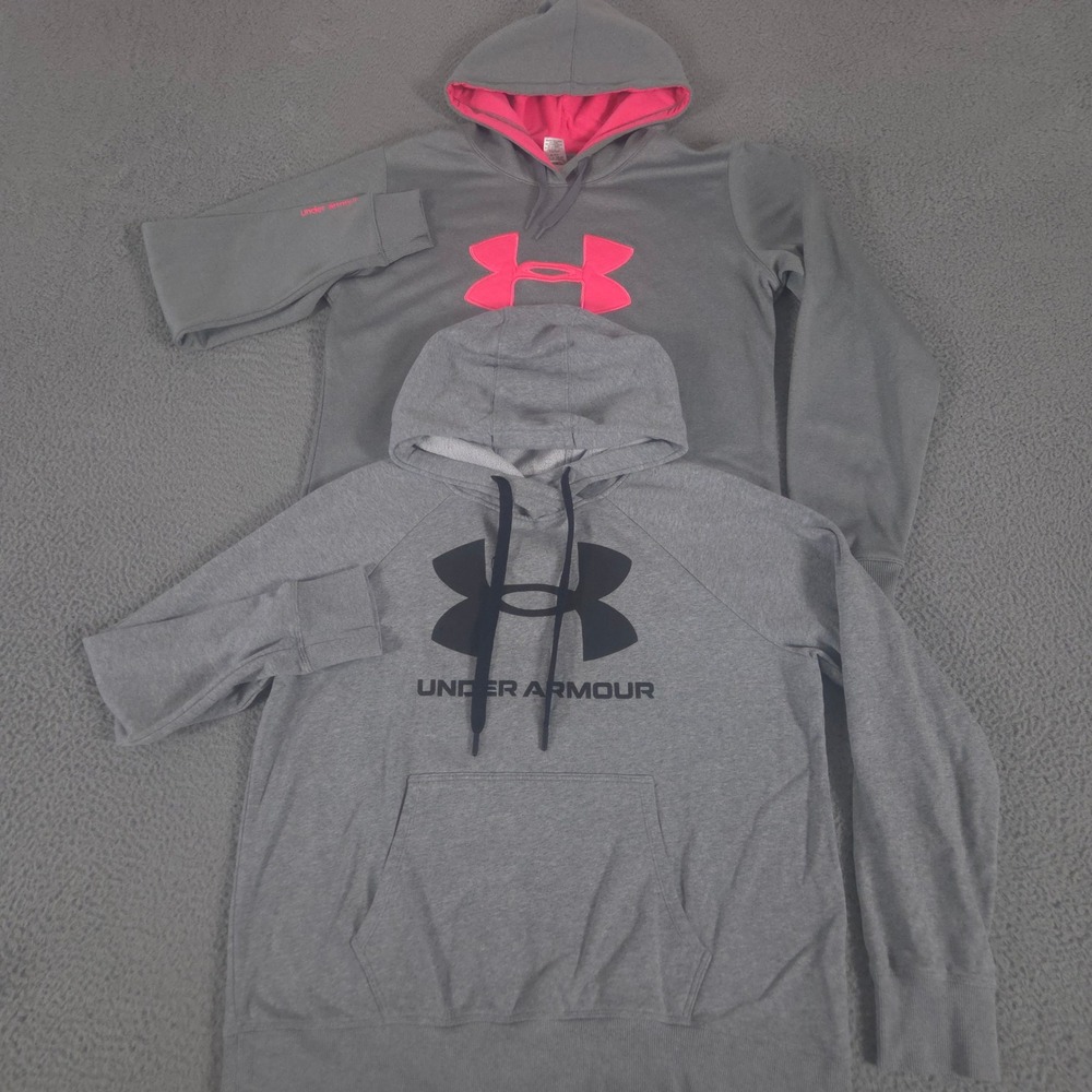 LOT OF 2 Under Armour Sweatshirt Womens Large Multi UA Rival Fleece Logo Hoodie